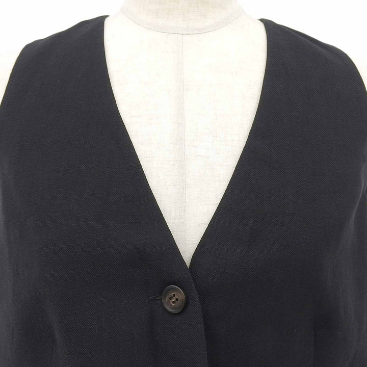 未使用品▲Brunello Cucinelli ブルネロクチネリ リネン混 Vネック ジレ ベスト ブラック 40 イタリア製 レディース