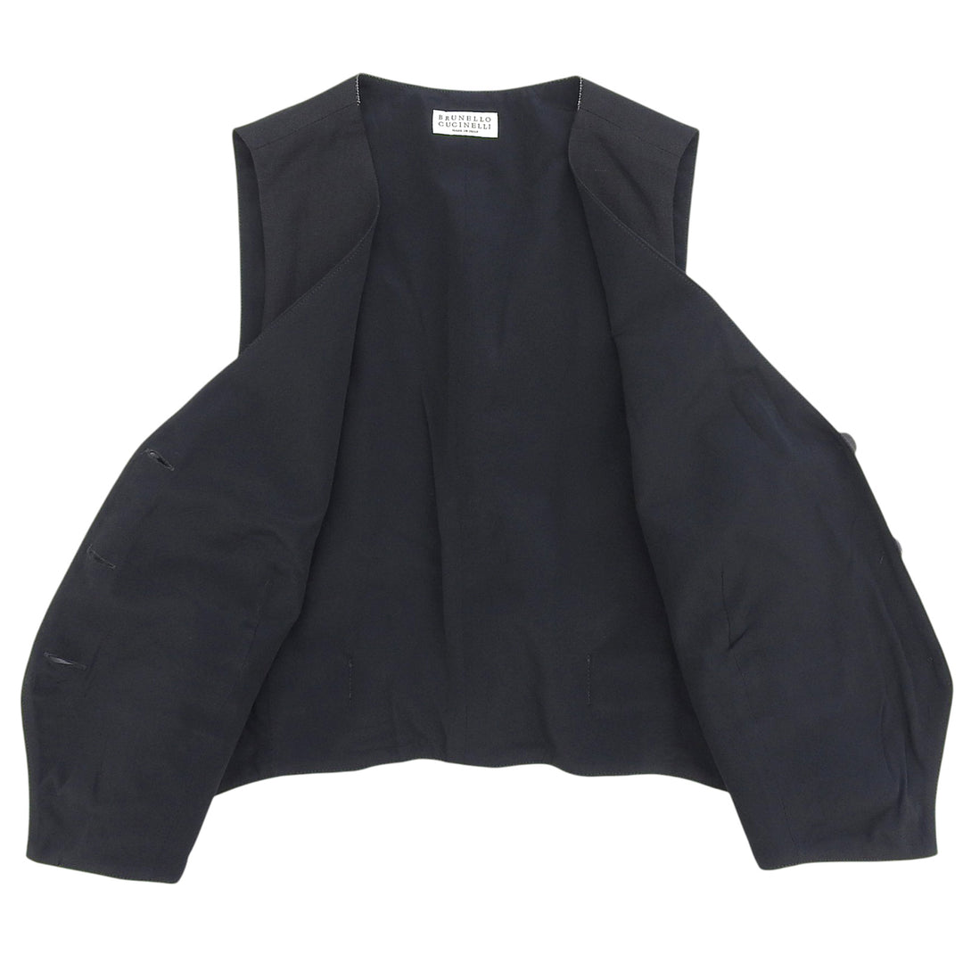 未使用品▲Brunello Cucinelli ブルネロクチネリ リネン混 Vネック ジレ ベスト ブラック 40 イタリア製 レディース