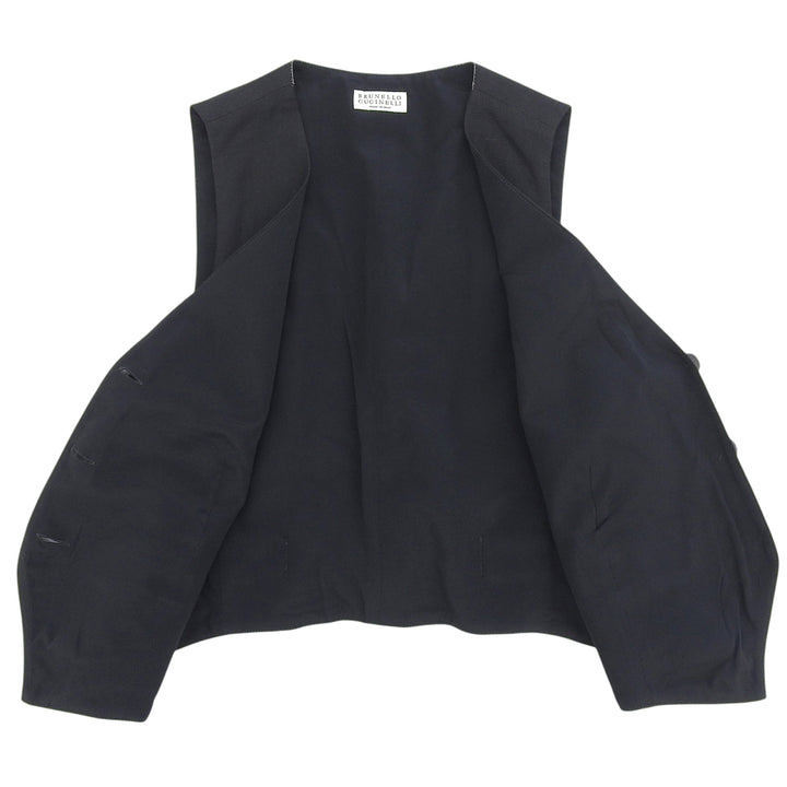 未使用品▲Brunello Cucinelli ブルネロクチネリ リネン混 Vネック ジレ ベスト ブラック 40 イタリア製 レディース