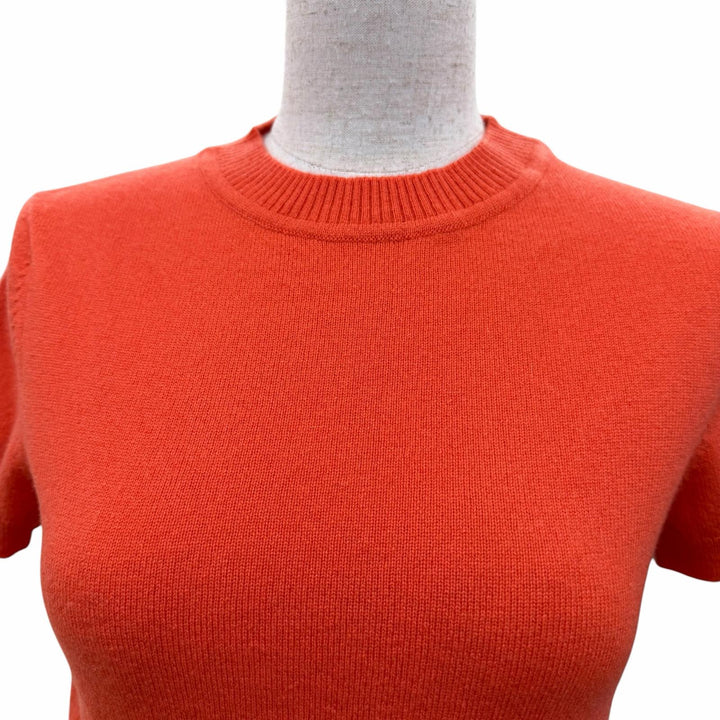 極美品☆HERMES エルメス 07-7700 カシミヤ100％ シルバー金具 Hリフト ショートスリーブ 半袖ニット オレンジ 34 イギリス製 正規品