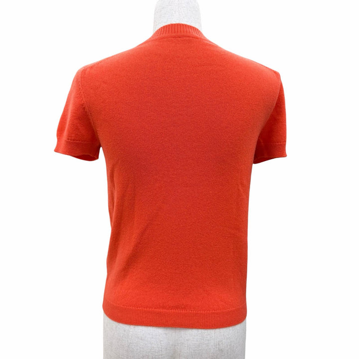 極美品☆HERMES エルメス 07-7700 カシミヤ100％ シルバー金具 Hリフト ショートスリーブ 半袖ニット オレンジ 34 イギリス製 正規品