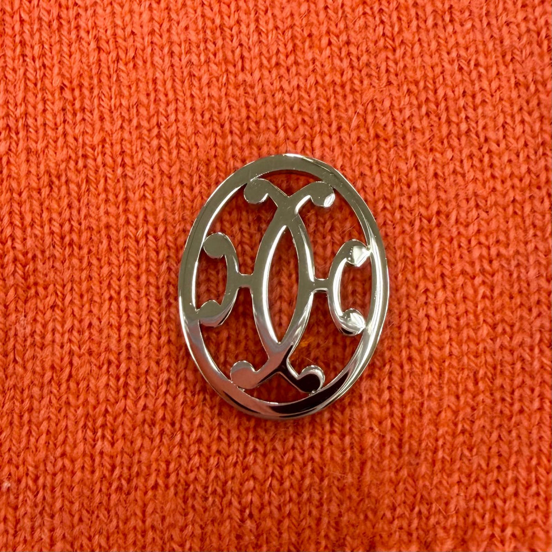 極美品☆HERMES エルメス 07-7700 カシミヤ100％ シルバー金具 Hリフト ショートスリーブ 半袖ニット オレンジ 34 イギリス製 正規品