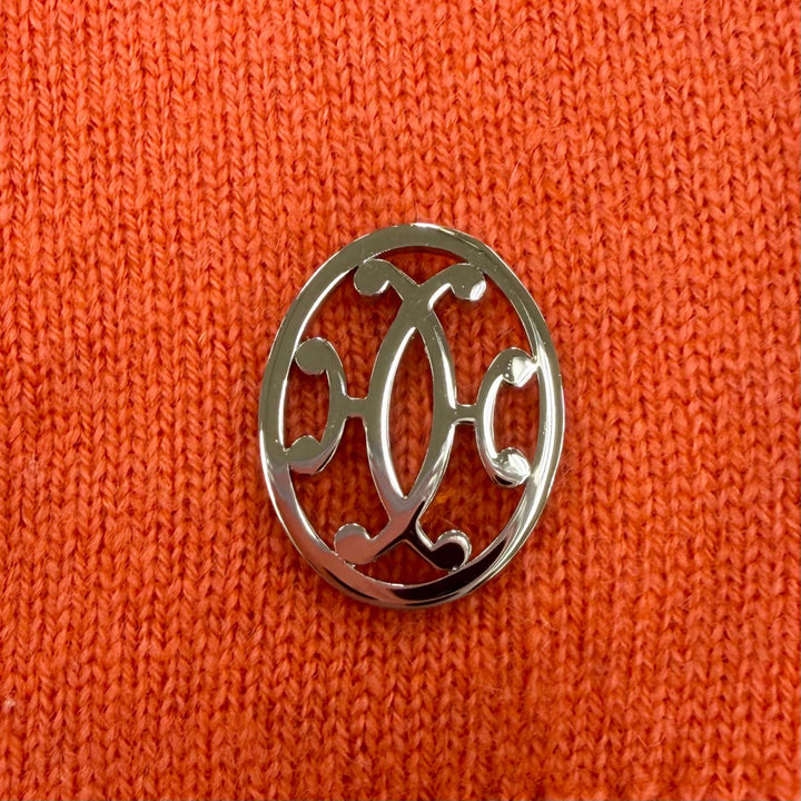 極美品☆HERMES エルメス 07-7700 カシミヤ100％ シルバー金具 Hリフト ショートスリーブ 半袖ニット オレンジ 34 イギリス製 正規品