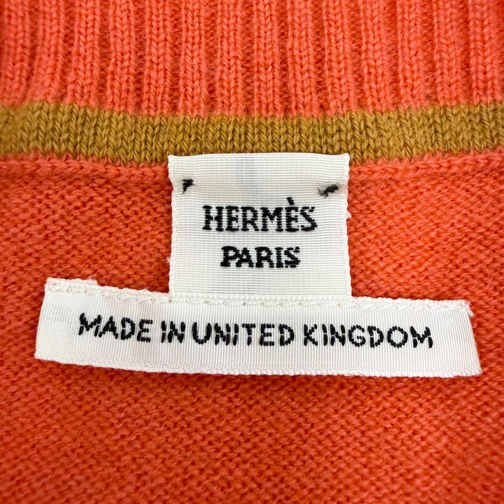 極美品☆HERMES エルメス 07-7700 カシミヤ100％ シルバー金具 Hリフト ショートスリーブ 半袖ニット オレンジ 34 イギリス製 正規品