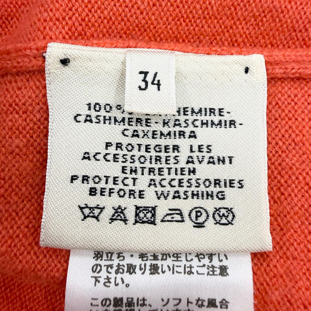 極美品☆HERMES エルメス 07-7700 カシミヤ100％ シルバー金具 Hリフト ショートスリーブ 半袖ニット オレンジ 34 イギリス製 正規品