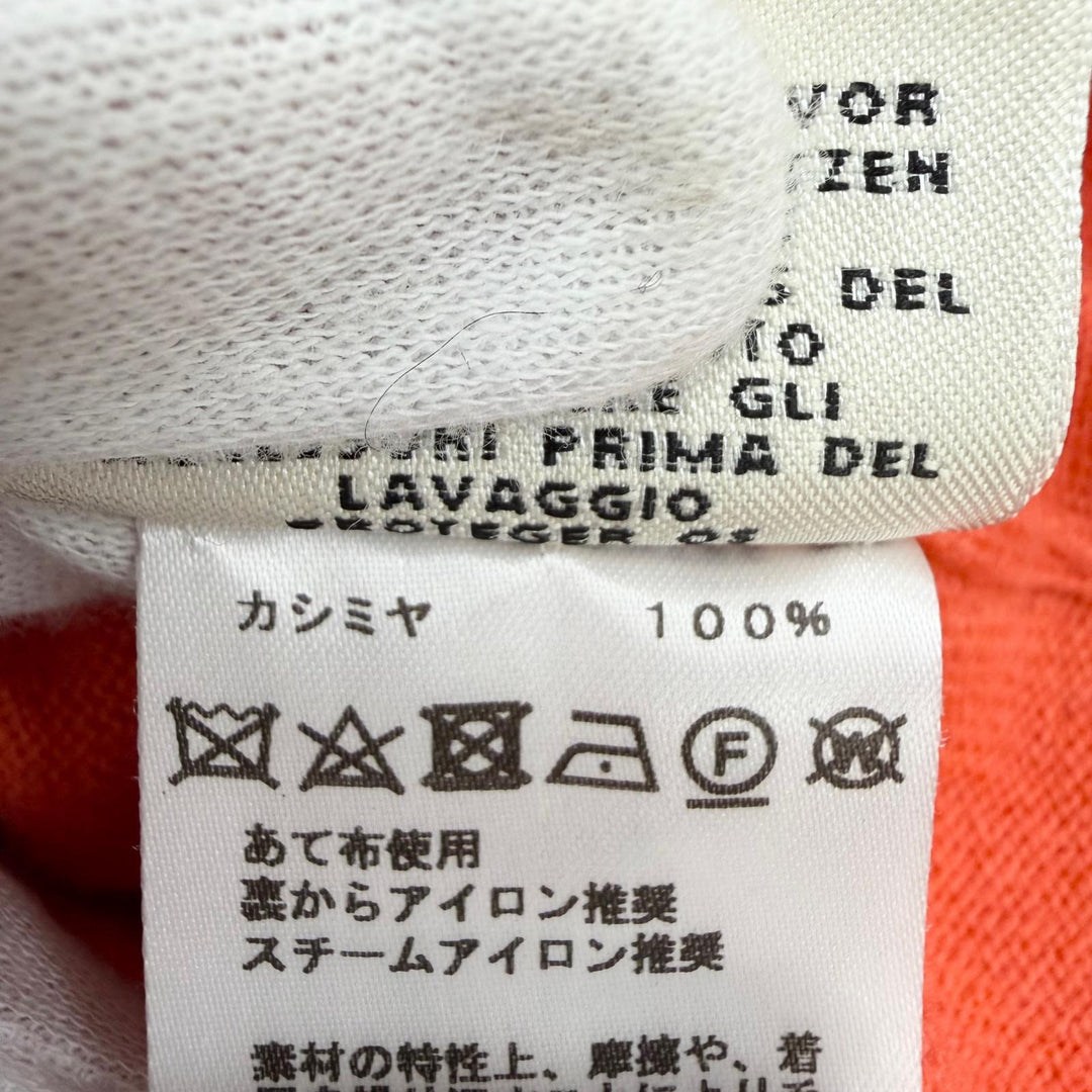 極美品☆HERMES エルメス 07-7700 カシミヤ100％ シルバー金具 Hリフト ショートスリーブ 半袖ニット オレンジ 34 イギリス製 正規品