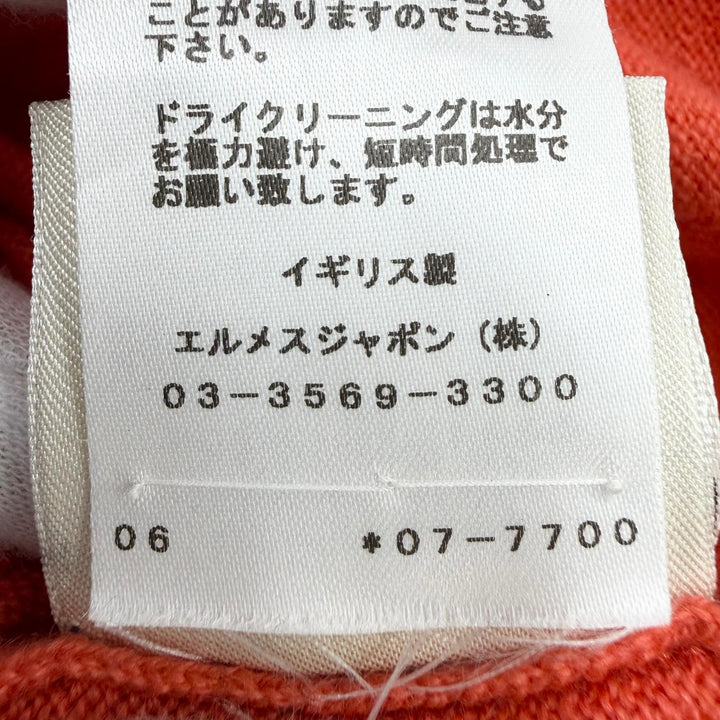 極美品☆HERMES エルメス 07-7700 カシミヤ100％ シルバー金具 Hリフト ショートスリーブ 半袖ニット オレンジ 34 イギリス製 正規品