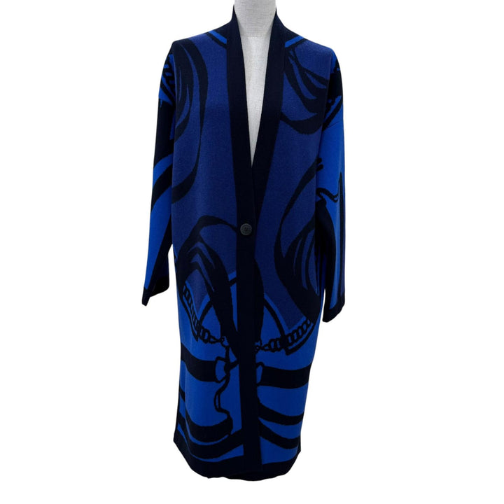 極美品☆HERMES エルメス 22AW 2H2105D2 LA PROMENADE DU MATIN 朝の散歩 カシミヤ100％ ロゴボタン 長袖 カーディガン ブルー 34 正規品