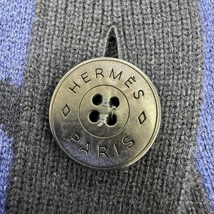 極美品☆HERMES エルメス 22AW 2H2105D2 LA PROMENADE DU MATIN 朝の散歩 カシミヤ100％ ロゴボタン 長袖 カーディガン ブルー 34 正規品