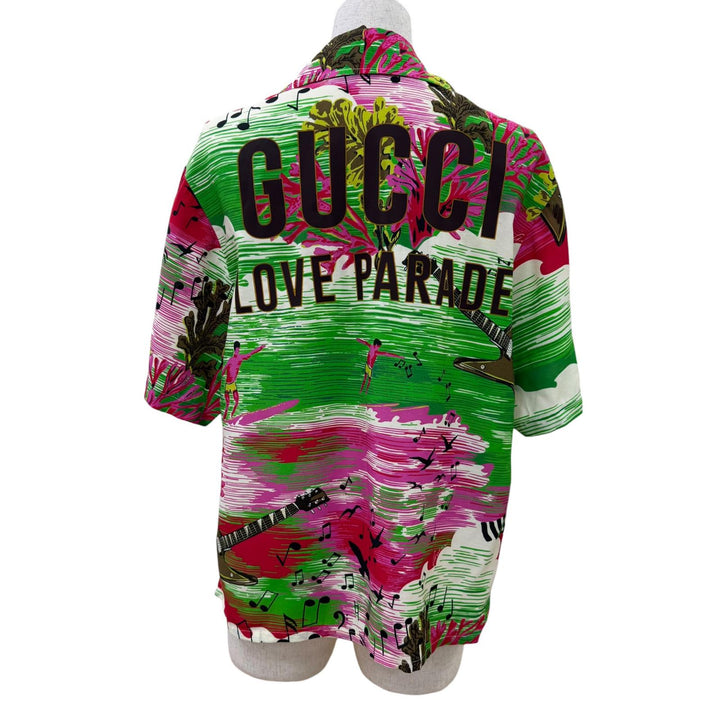 極美品☆GUCCI グッチ 703607 ロゴ・総柄デザイン トップス 半袖シャツ マルチカラー 36 イタリア製 正規品 レディース