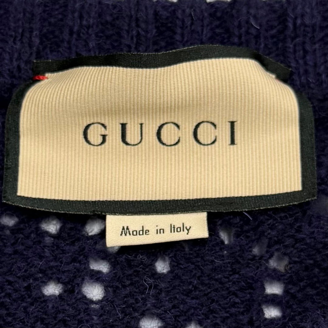 極美品▼GUCCI グッチ 645293 ウール100% インターロッキングG ボーダー ニットセーター ネイビー ブラウン XL イタリア製 正規品 メンズ
