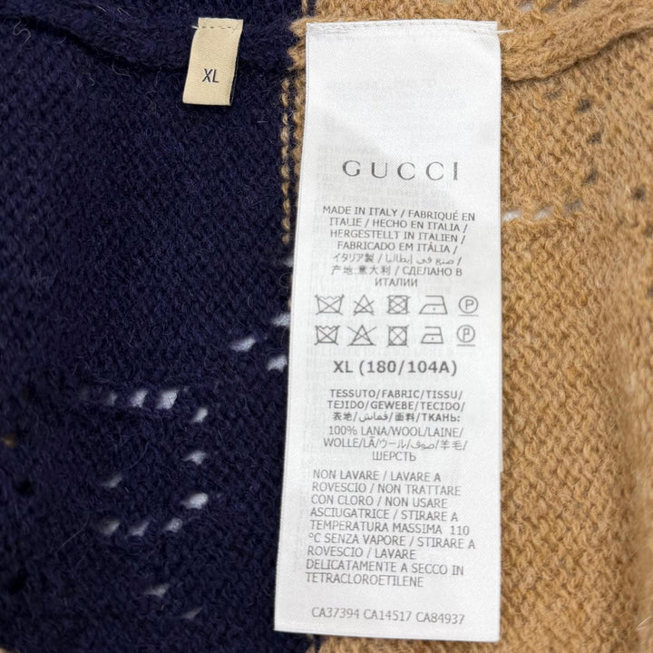 極美品▼GUCCI グッチ 645293 ウール100% インターロッキングG ボーダー ニットセーター ネイビー ブラウン XL イタリア製 正規品 メンズ