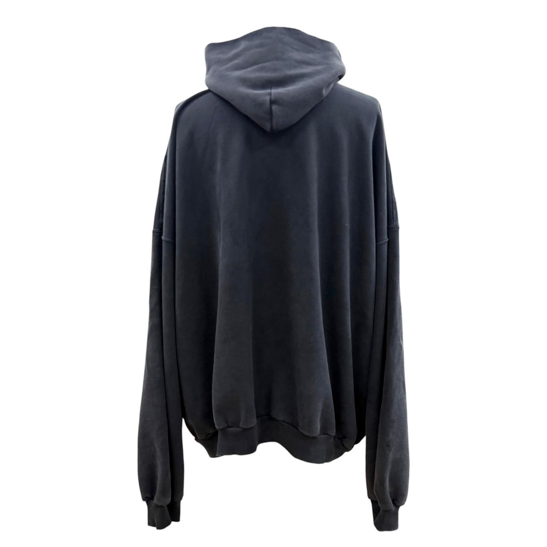 美品▼BALENCIAGA バレンシアガ 25SS 803265 コットン100% ロゴプリント ダメージ加工 プルオーバー パーカー ブラック M 正規品 メンズ