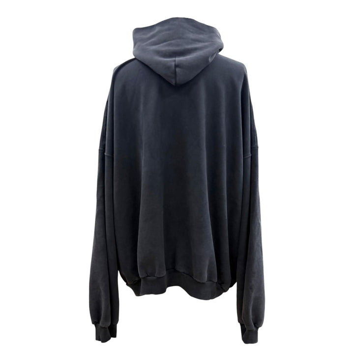 美品▼BALENCIAGA バレンシアガ 25SS 803265 コットン100% ロゴプリント ダメージ加工 プルオーバー パーカー ブラック M 正規品 メンズ