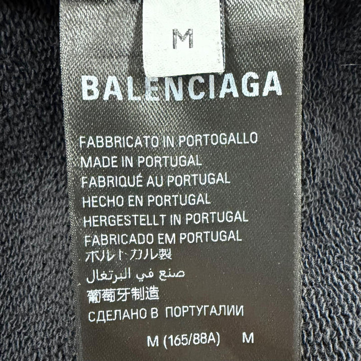 美品▼BALENCIAGA バレンシアガ 25SS 803265 コットン100% ロゴプリント ダメージ加工 プルオーバー パーカー ブラック M 正規品 メンズ