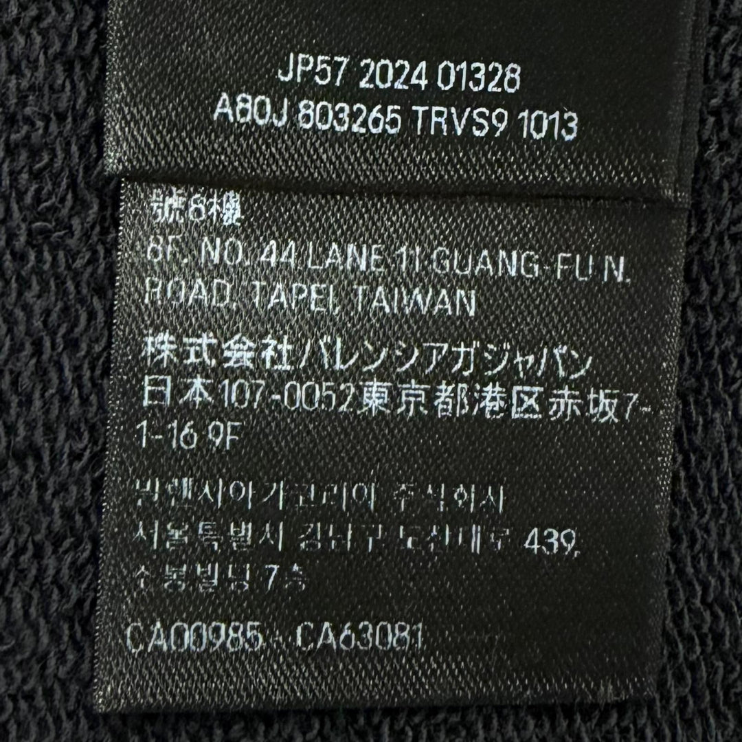 美品▼BALENCIAGA バレンシアガ 25SS 803265 コットン100% ロゴプリント ダメージ加工 プルオーバー パーカー ブラック M 正規品 メンズ