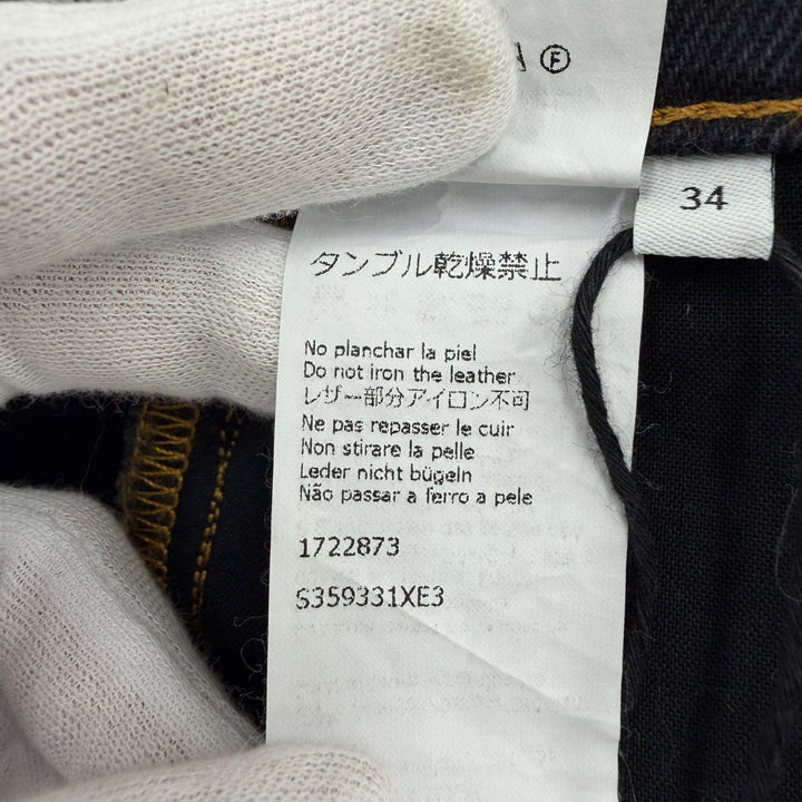 美品☆LOEWE ロエベ S359331XE3 コットン アナグラムレザー ボタンフライ デニムパンツ インディゴ 34 伊製 正規品 レディース