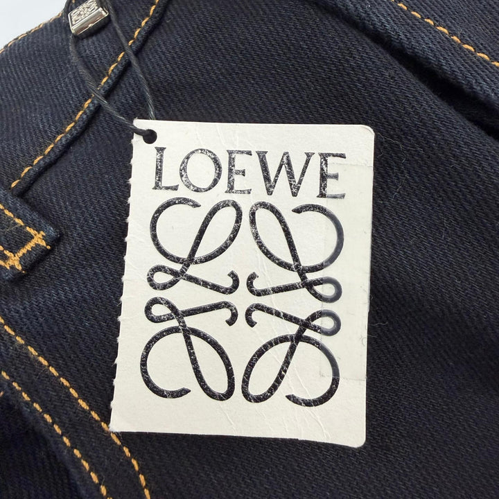 美品☆LOEWE ロエベ S359331XE3 コットン アナグラムレザー ボタンフライ デニムパンツ インディゴ 34 伊製 正規品 レディース