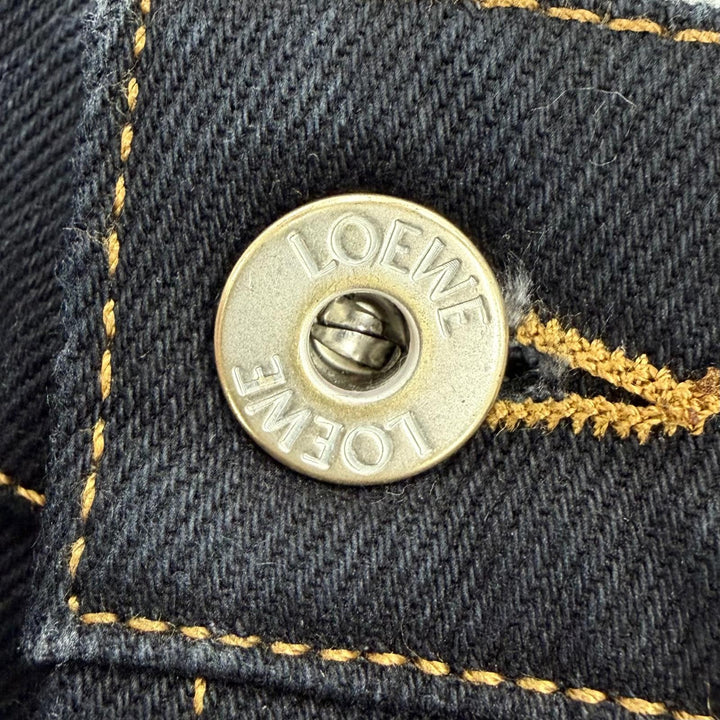 美品☆LOEWE ロエベ S359331XE3 コットン アナグラムレザー ボタンフライ デニムパンツ インディゴ 34 伊製 正規品 レディース