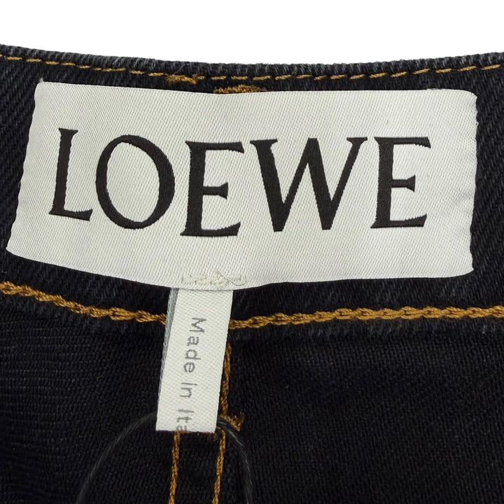美品☆LOEWE ロエベ S359331XE3 コットン アナグラムレザー ボタンフライ デニムパンツ インディゴ 34 伊製 正規品 レディース