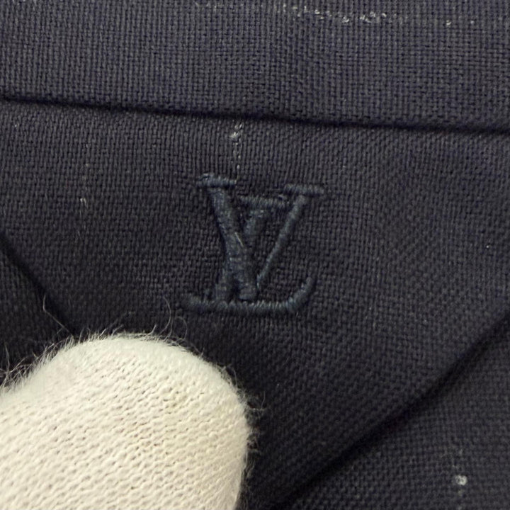 未使用品□LOUIS VUITTON ルイヴィトン ストライプ柄 シングル スラックス トラウザーズ パンツ ネイビー 52 イタリア製 正規品 メンズ