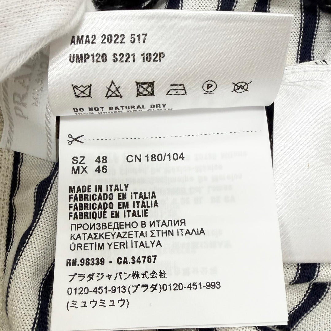 未使用品□PRADA プラダ 2022年製 UNP120 シルク コットン ボーダー柄 トライアングルロゴ ニット ショートパンツ 白 48 伊製 正規品