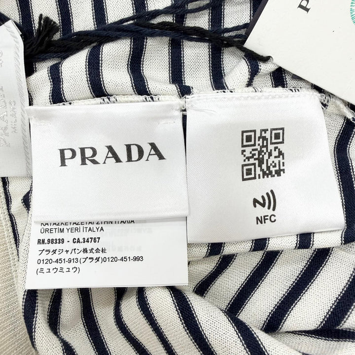 未使用品□PRADA プラダ 2022年製 UNP120 シルク コットン ボーダー柄 トライアングルロゴ ニット ショートパンツ 白 48 伊製 正規品