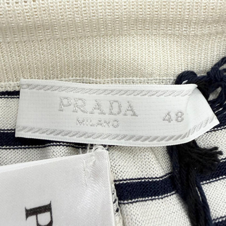 未使用品□PRADA プラダ 2022年製 UNP120 シルク コットン ボーダー柄 トライアングルロゴ ニット ショートパンツ 白 48 伊製 正規品