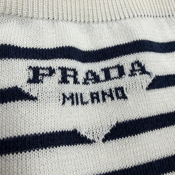 未使用品▼PRADA プラダ 2022年製 UMP120 シルク59% ボーダー柄 ショートパンツ ホワイト ダークネイビー 46 イタリア製 正規品 メンズ