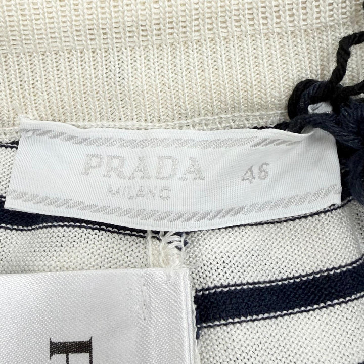 未使用品▼PRADA プラダ 2022年製 UMP120 シルク59% ボーダー柄 ショートパンツ ホワイト ダークネイビー 46 イタリア製 正規品 メンズ