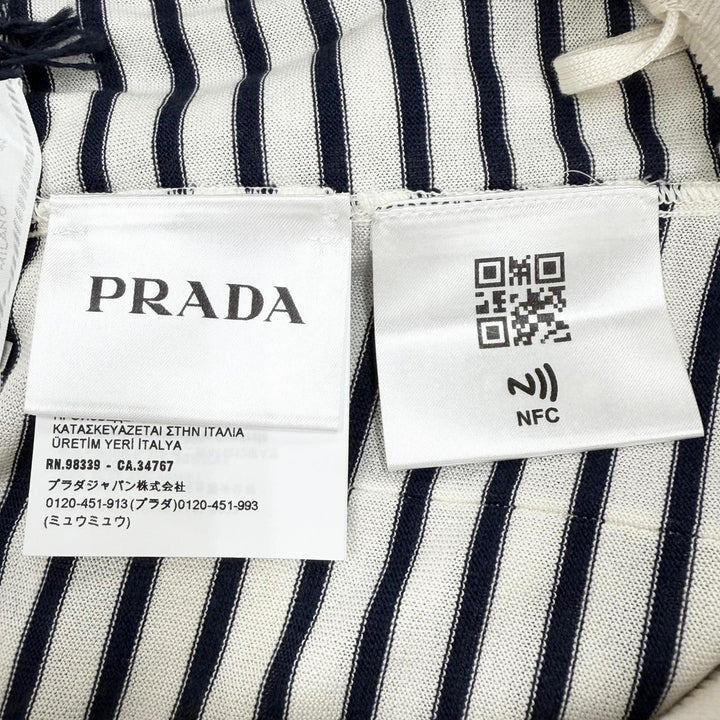 未使用品▼PRADA プラダ 2022年製 UMP120 シルク59% ボーダー柄 ショートパンツ ホワイト ダークネイビー 46 イタリア製 正規品 メンズ