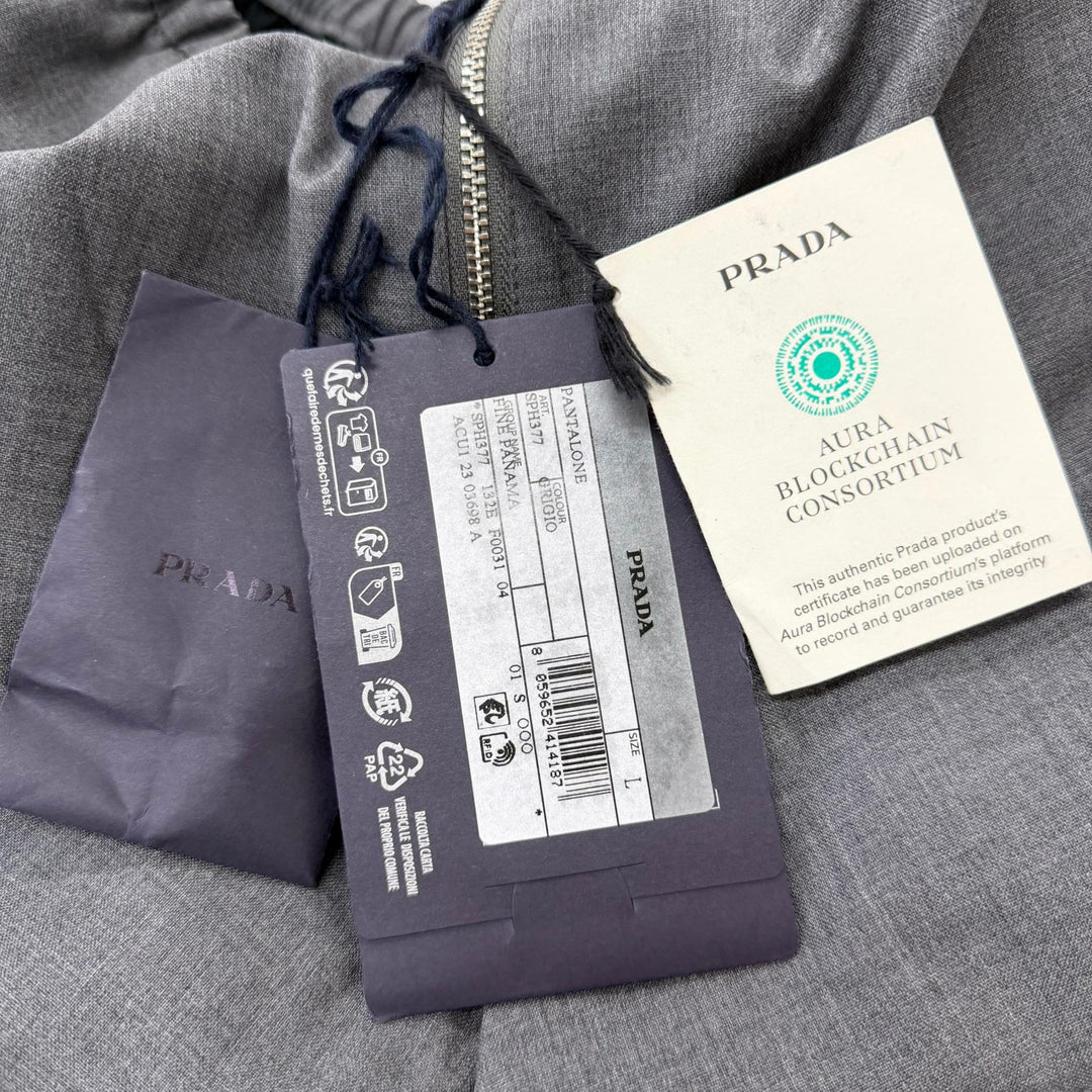 未使用品□PRADA プラダ 2023年製 SPH377 バージンウール コットン トライアングルパッチ シェフパンツ グレー L イタリア製 正規品
