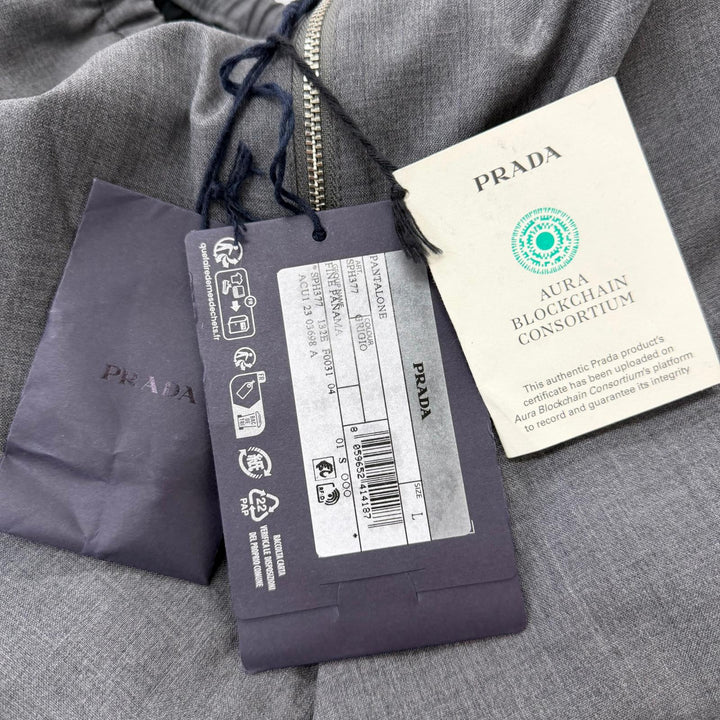 未使用品□PRADA プラダ 2023年製 SPH377 バージンウール コットン トライアングルパッチ シェフパンツ グレー L イタリア製 正規品