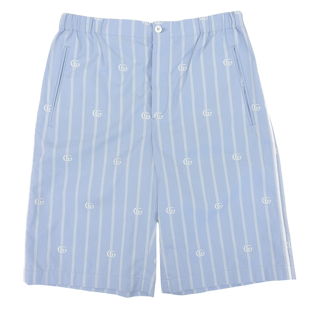 極美品▲GUCCI グッチ 618597 コットン100％ ダブルG ストライプ ショートパンツ ライトブルー ホワイト 46 イタリア製 正規品 メンズ