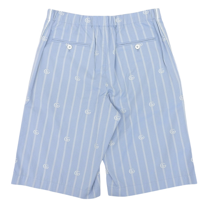 極美品▲GUCCI グッチ 618597 コットン100％ ダブルG ストライプ ショートパンツ ライトブルー ホワイト 46 イタリア製 正規品 メンズ