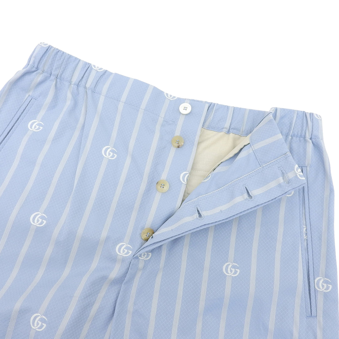 極美品▲GUCCI グッチ 618597 コットン100％ ダブルG ストライプ ショートパンツ ライトブルー ホワイト 46 イタリア製 正規品 メンズ