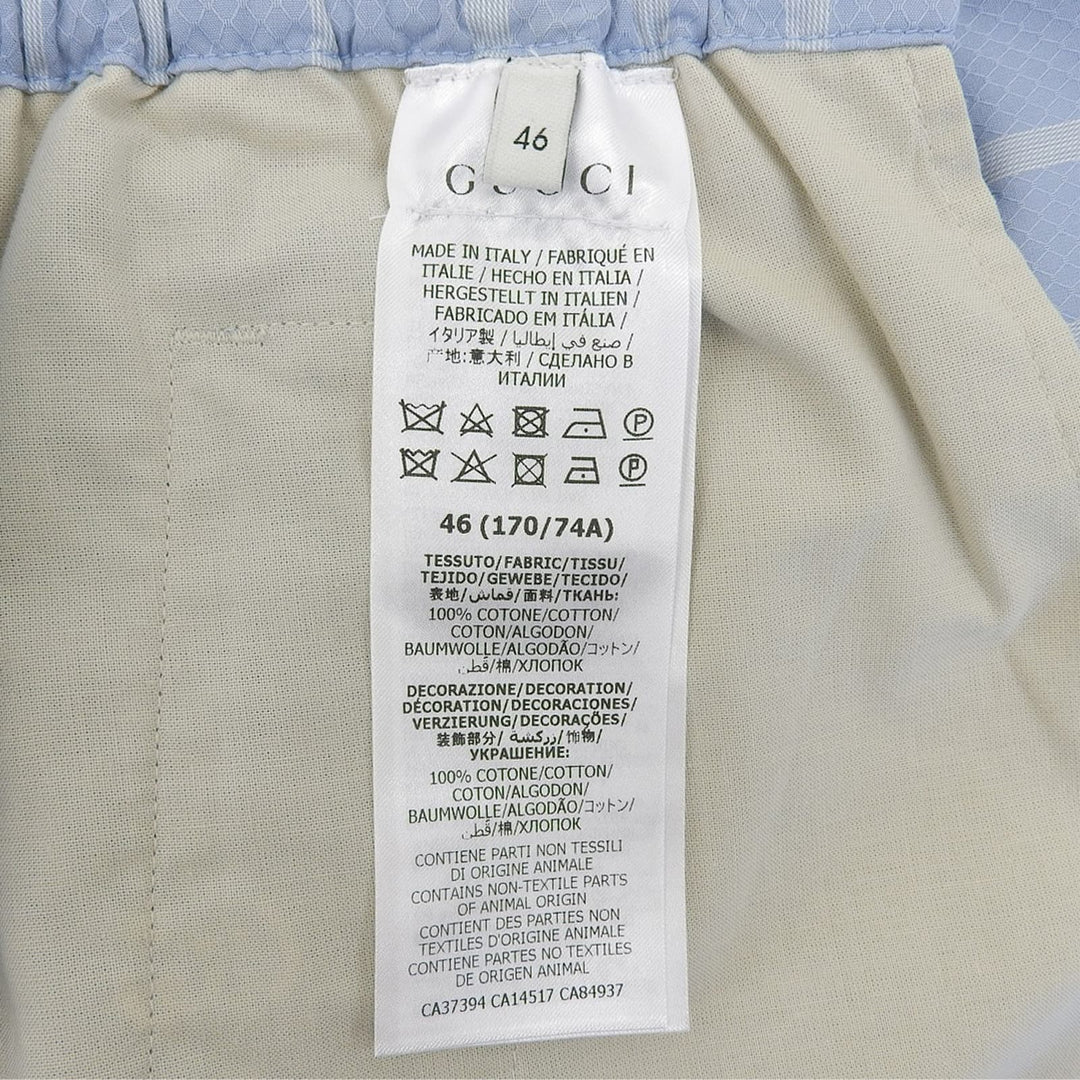 極美品▲GUCCI グッチ 618597 コットン100％ ダブルG ストライプ ショートパンツ ライトブルー ホワイト 46 イタリア製 正規品 メンズ