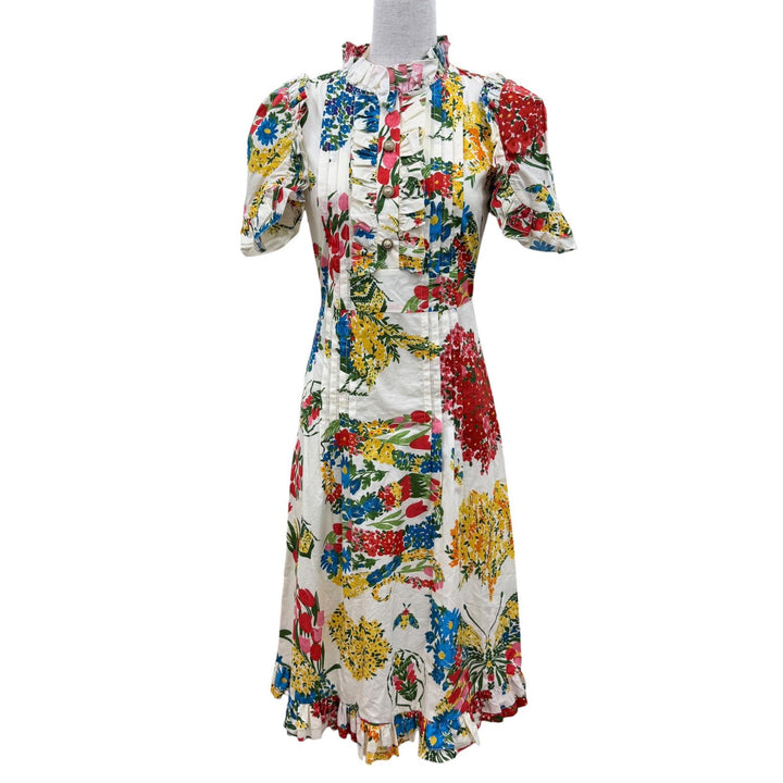 極美品☆GUCCI グッチ 453982 コットン インターロッキングG 花柄デザイン ワンピース マルチカラー 36 イタリア製 正規品 レディース