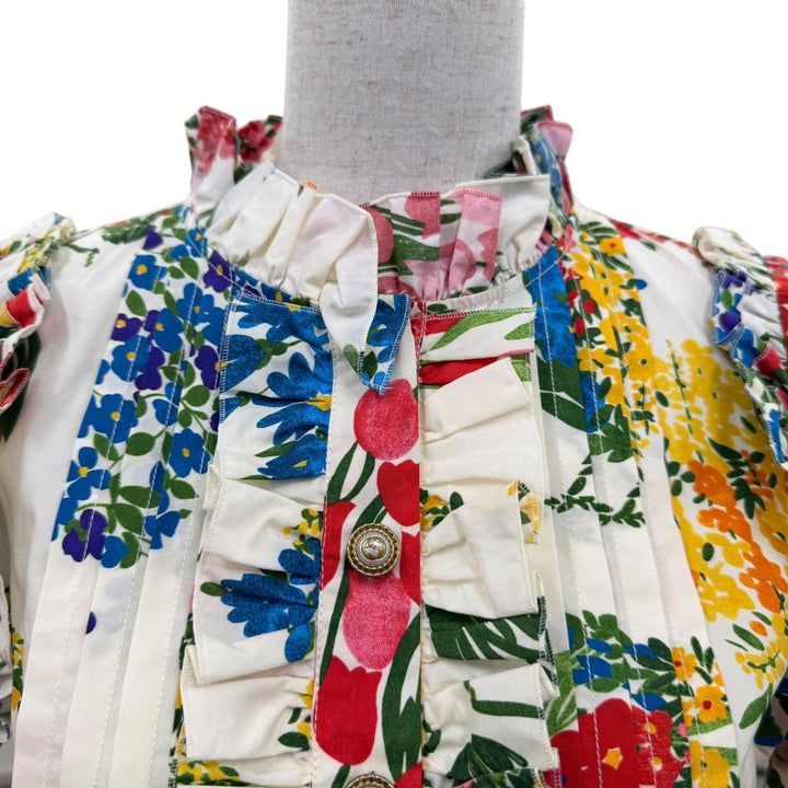 極美品☆GUCCI グッチ 453982 コットン インターロッキングG 花柄デザイン ワンピース マルチカラー 36 イタリア製 正規品 レディース