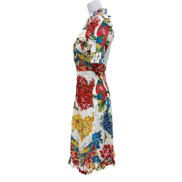 極美品☆GUCCI グッチ 453982 コットン インターロッキングG 花柄デザイン ワンピース マルチカラー 36 イタリア製 正規品 レディース