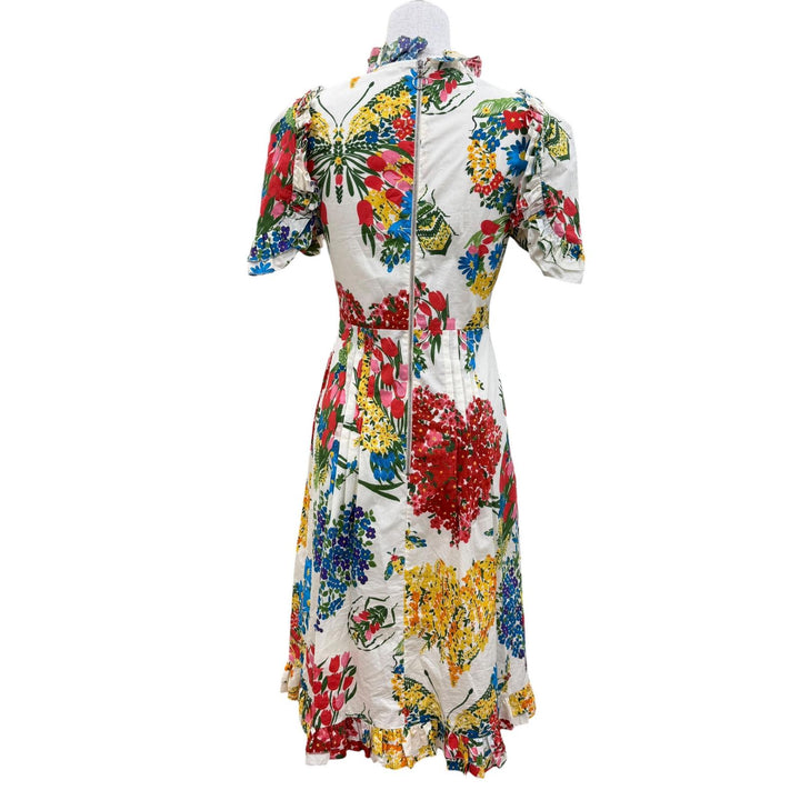 極美品☆GUCCI グッチ 453982 コットン インターロッキングG 花柄デザイン ワンピース マルチカラー 36 イタリア製 正規品 レディース