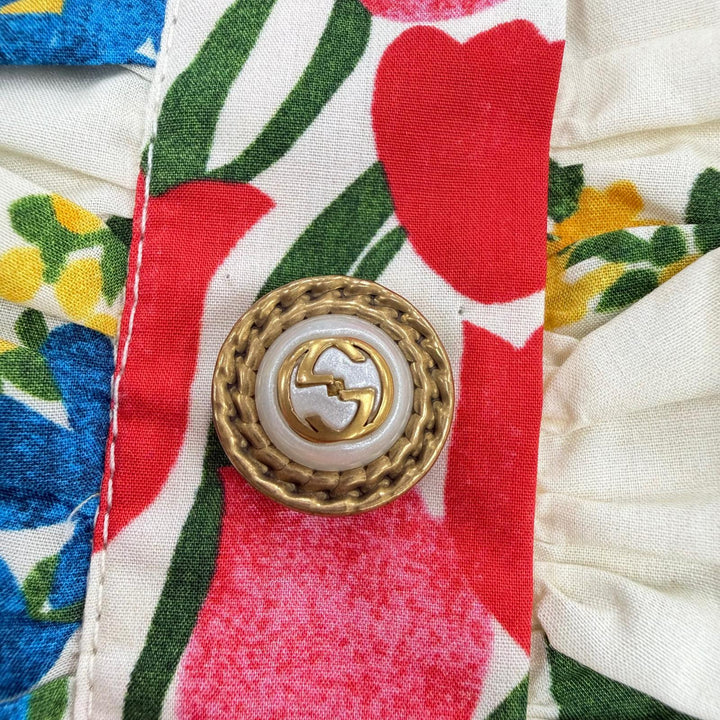 極美品☆GUCCI グッチ 453982 コットン インターロッキングG 花柄デザイン ワンピース マルチカラー 36 イタリア製 正規品 レディース