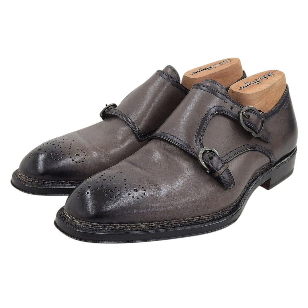 美品▲Salvatore Ferragamo サルヴァトーレフェラガモ TRAMEZZA メダリオン ダブルモンクストラップ レザーシューズ 伊製 箱付き