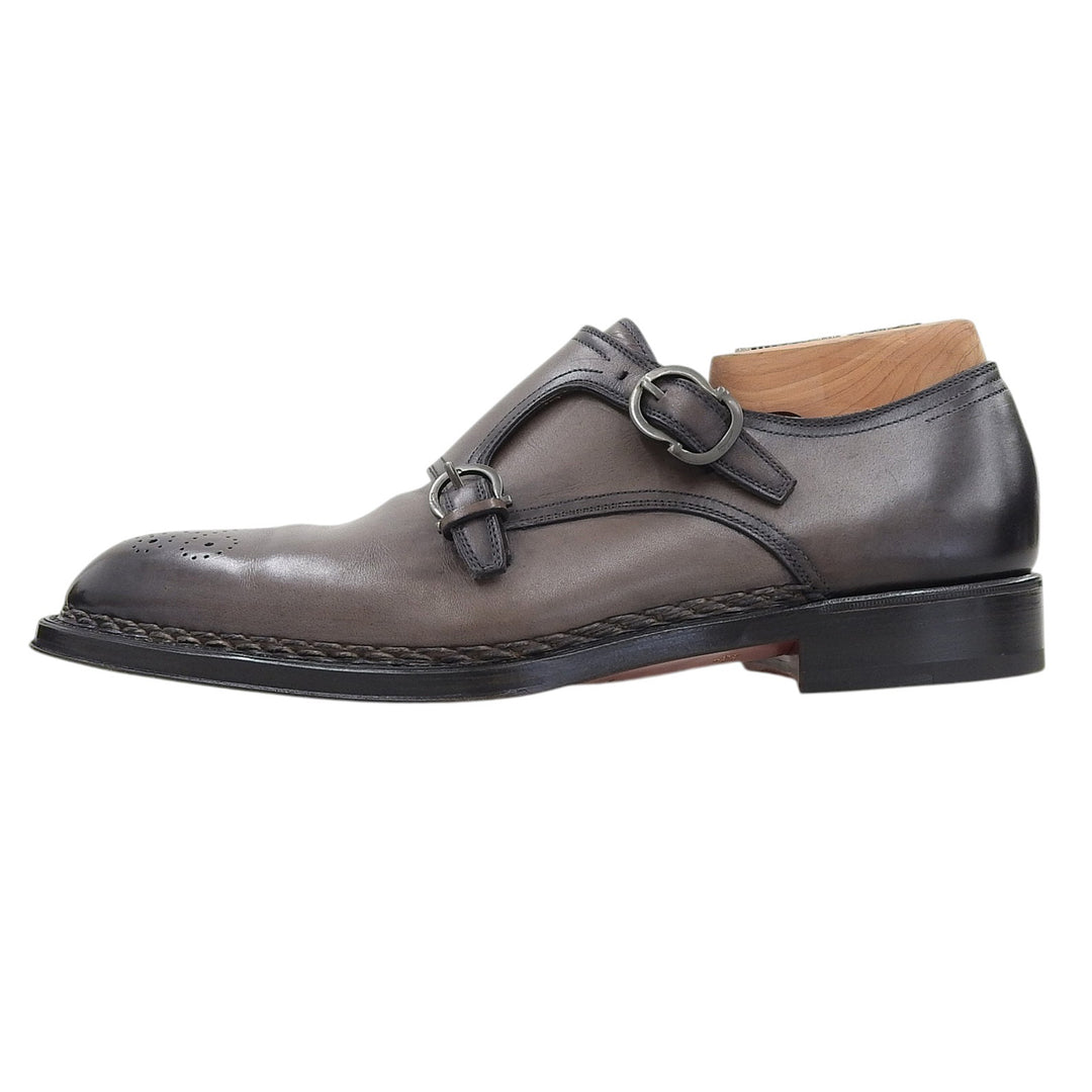 美品▲Salvatore Ferragamo サルヴァトーレフェラガモ TRAMEZZA メダリオン ダブルモンクストラップ レザーシューズ 伊製 箱付き