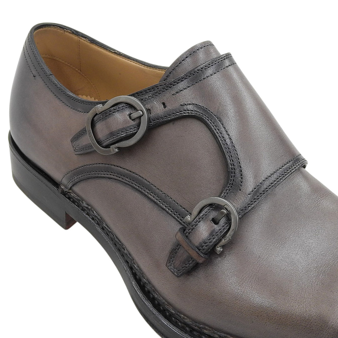 美品▲Salvatore Ferragamo サルヴァトーレフェラガモ TRAMEZZA メダリオン ダブルモンクストラップ レザーシューズ 伊製 箱付き