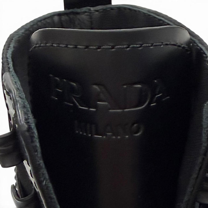 未使用品★PRADA プラダ 1T255M モノリス Re-Nylon トライアングルロゴ ポーチ付 ブラッシュドレザー ショートブーツ ブラック 35.5 伊製