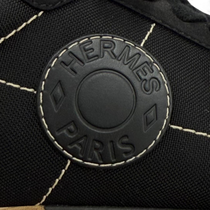 美品★HERMES エルメス 212265Z ドライブ レザーロゴパッチ レースアップ スニーカー シューズ ブラック 35.5 イタリア製 レディース