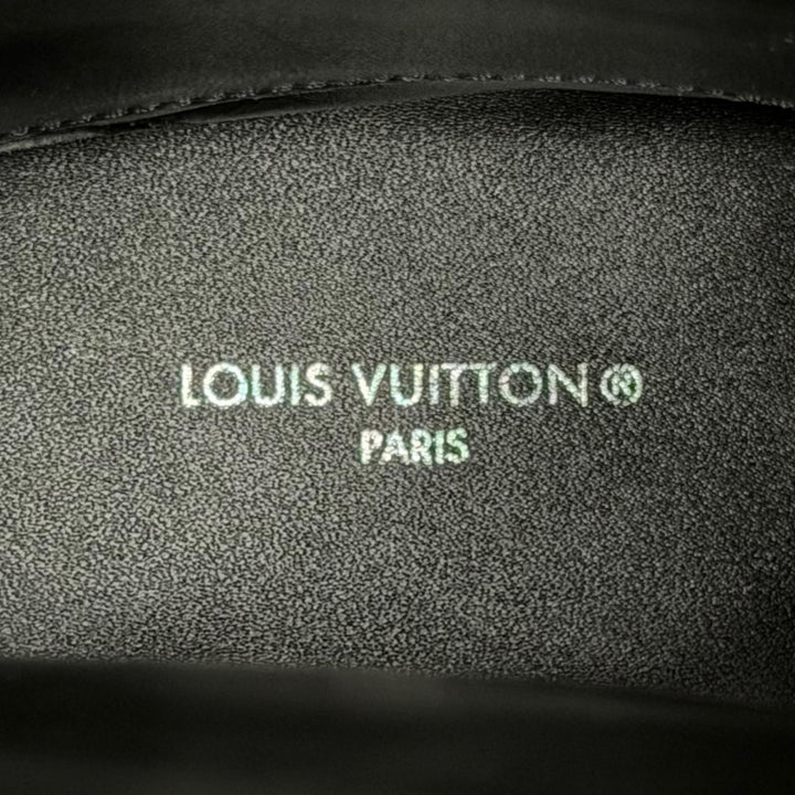 美品★LOUIS VUITTON ルイヴィトン ウエストサイドライン ロゴ金具付 ベルトデザイン レザー ロングブーツ ブラック 37 イタリア製