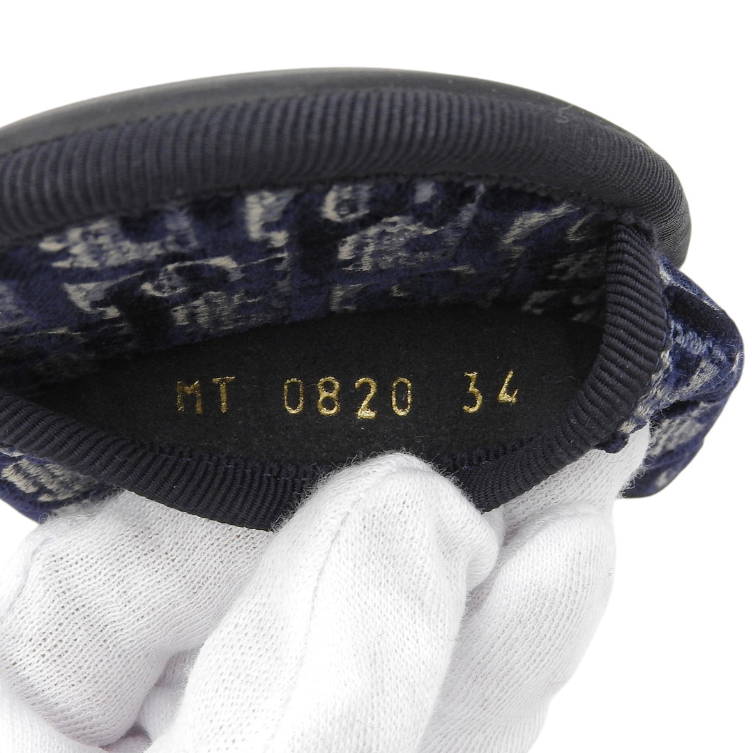 極美品▲Christian Dior クリスチャンディオール ベルベット オブリーク ルームスリッパ サンダル ミュール ネイビー 34 伊製 レディース