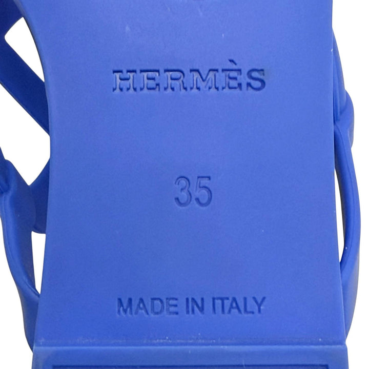 美品△HERMES エルメス 221001Z Egerie エジェリ シェーヌダンクルモチーフ ラバー フラットサンダル トングサンダル ブルー 35 箱・袋付